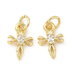 Настоящее золото 18K Латунные микро проложить кубического циркония подвески, крест прелести, долговечный, без кадмия и без свинца, стойки покрытие, с целью перехода в кольце, реальный 18 k позолоченный, 12x8x3 мм, отверстие : 3.6 мм