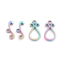 Rainbow Color Ion Plating(IP) 304 Stainless Steel Toggle Clasps, Teardrop, Rainbow Color, teardrop,: 18.5x9.5x2.5mm, Hole: 1.5mm, Bar: 6.5x16.5x2.5mm, Hole: 1.5mm