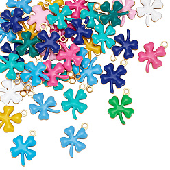 (52) Непрозрачная лаванда 40шт 201 эмалированные подвески из нержавеющей стали, клевер амулеты, золотые, разноцветные, 13.5x9.5x2.5 мм, отверстие : 1.4 мм