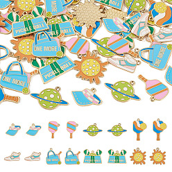 Mixed Color 40Pcs 8 Styles Alloy Enamel Pendants, Mixed Shape, Mixed Color, 14~28.5x17~30x1~1.5mm, Hole: 1.6~2mm, 5pcs/style