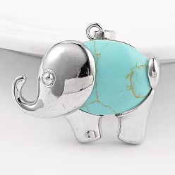 Синтетическая Бирюза Слон платины тон латуни синтетический бирюзовые подвески, 31x37x9 мм, отверстие : 5x8 мм