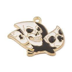 Blanc Pendentifs en émail , or, papillon avec breloque tête de mort, blanc, 20.5x25.5x1.5mm, Trou: 1.8mm