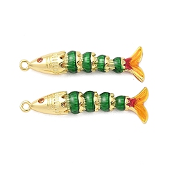 Зеленый Латунные микропроволочные кубические циркониевые подвески из эмали, рыба, реальный 18 k позолоченный, зелёные, 38x11.5x6.5 мм, отверстие : 1.6 мм