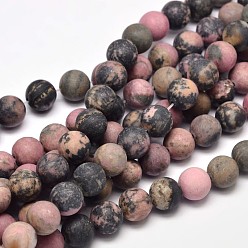 Rhodonite Frosted Natural Rhodonite Round Bead Strands, 10mm, Hole: 1mm, about 37pcs/strand, 15 inch