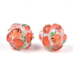 Carrot Круглые бусины из смолы в виде фруктов, с полимерной глиной и горным хрусталем, морковь, 17~21.5 мм, отверстие : 2~2.5 мм