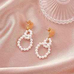 Настоящее золото 18K Серьги-гвоздики с латунной раковиной и жемчугом, круглые, реальный 18 k позолоченный, 48x21~22 мм