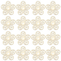 Настоящее золото 18K 50 шт. обшивка стойки 304 филигранные соединения из нержавеющей стали, гравированные металлические украшения, без никеля , цветок, реальный 18 k позолоченный, 18.5x19x0.4 мм, отверстие : 1.8 мм