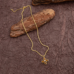 Цветок 304 Подвеска из нержавеющей стали с натуральным тигровым глазом, цепочка-веревка с прозрачными кубическими циркониями, для мужчин и женщин., золотые, цветок, 18.11 дюйм (46 см)