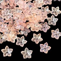 Розовый Двухцветная прозрачная крышка из стеклянной бусины, 5-лепестков цветка, с блеском порошок, туманная роза, 12x12.5x4 мм, отверстие : 1.5 мм