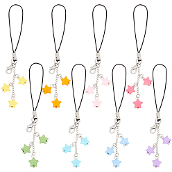 (52) Непрозрачная лаванда Акриловые звездообразные мобильные ремни, латунные застежки-лобстеры и нейлоновый шнур для украшения мобильных аксессуаров, разноцветные, 10~12 см, 8 шт / комплект
