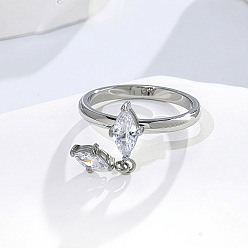 Нержавеющая Сталь Цвет 304 Кольца из нержавеющей стали и кубического циркония, лошадиный глаз , цвет нержавеющей стали, размер США 7 (17.3 мм)