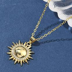 Настоящее золото 18K Латунные микропаве прозрачные кубические цирконии ожерелья с подвеской в виде солнца для женщин, реальный 18 k позолоченный, 17.52 дюйм (44.5 см), Кулон : 20.5x19.5x4 мм