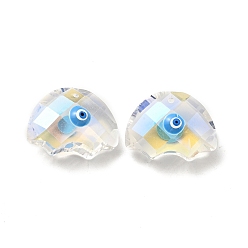 Deep Sky Blue Transparent Glass Pendants, with Enamel, Faceted, Half Round with Evil Eye Pattern, Deep Sky Blue, 21x29x14.5mm, Hole: 1.6mm