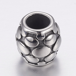 Античное Серебро 304 из нержавеющей стали бусы, баррель, античное серебро, 12x12 мм, отверстие : 6 мм