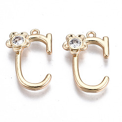 Letter C Латунные подвески, со стразами, без кадмия, без никеля и без свинца, алфавит, золотые, letter.c, 18x12x2.5 мм, отверстие : 1 мм
