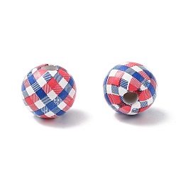 Tartan Тематика дня независимости деревянные европейские бусины, бусины с большим отверстием, круглые, напечатанный, шотландка, 15.5 мм, отверстие : 4.5 мм