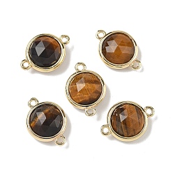 Тигровый глаз Латунные подвески-подвески с натуральным тигровым глазом, граненые, плоские, круглые, стойки покрытие, долговечный, золотые, 12x17.5x5.5 мм, отверстие : 1.4 мм