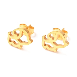 Golden Ion Plating(IP) 304 Stainless Steel Stud Earrings, Dog, Golden, 8x11.5mm, Pin: 0.8mm