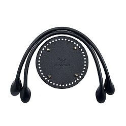 Черный Pu кожа вязание крючком круглые сумки дно и ручки сумки, чёрные, внизу: 150 мм