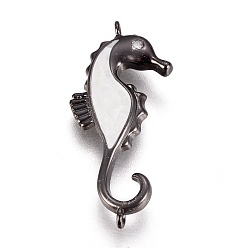 Черный Цвет Металла Латунные микро проложить кубических ссылки циркония, с оболочкой, морской конек, металлический черный , 26x11x3 мм, отверстие : 1 мм