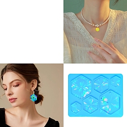 Светло-Голубой Голографический кулон в форме шестиугольника, силиконовая форма своими руками, формы для литья смолы, для уф-смолы, изготовление изделий из эпоксидной смолы, Небесно-голубой, 118x92x5.5 мм, отверстие : 3 мм, внутренний диаметр: 19.5~42x23~49 мм