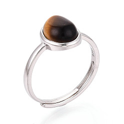 Платина Регулируемые 925 открытые кольца-манжеты из стерлингового серебра и тигрового глаза, овальные, платина, 11.5 мм, размер США 6 1/4 (16.7 мм)