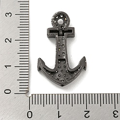 Gunmetal Brass Micro Pave Clear Cubic Zirconia Pendants, Anchor Charms, Gunmetal, 27x17.5x5mm, Hole: 1mm