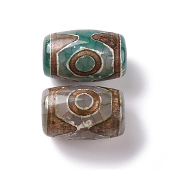 Dark Olive Green Tibetan Style 3-Eye dZi Beads, Natural Agate Beads, Dyed & Heated, Oval, Dark Olive Green, 20~22x14~15mm, Hole: 2.5~3mm
