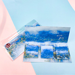Светло-Голубой Квадрат с блокнотом для заметок с рисунком пейзажа, наклейки с наклейками, для офисного школьного чтения, Небесно-голубой, 60x60 мм, 20 листы / стиль, 3 стили, 60 листы/книга