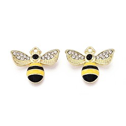 Желтый Стойки обшивки сплава эмали подвески, с кристально горный хрусталь, без кадмия, без никеля и без свинца, золотой свет, Пчелы, желтые, 19x23x5 мм, отверстие : 1.4 мм