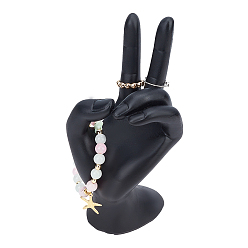 Black Resin Jewelry Display Hand Model, for Finger Ring & Necklace, Yeah Victory Sign Gesture, Black, 7.05x6.1x17cm