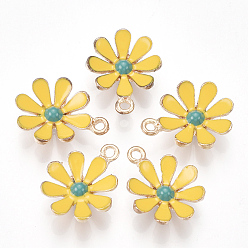 Золотистый Подвески из сплава , с эмалью, цветок, золотой свет, желтые, 19x15x4 мм, отверстие : 1.5 мм