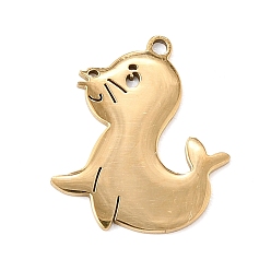 Real 18K Gold Plated 201 Stainless Steel Pendants, Sea Lion Charms, Real 18K Gold Plated, 21x17.5x1mm, Hole: 1.4mm
