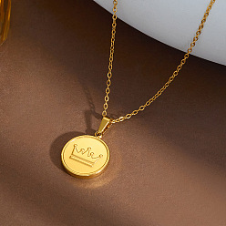 Crown 304 Collares con colgante de moneda de acero inoxidable, real 18 k chapado en oro, corona, 15.75 pulgada (40 cm)