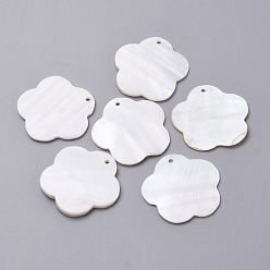 Seashell Color Freshwater Shell Pendants, Flower, Seashell Color, 28x29x1~2mm, Hole: 1mm