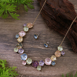 Разноцветный Комплект украшений из цветочного сплава с эмалью, серьги-гвоздики и ожерелья-нагрудники, красочный, 420 мм