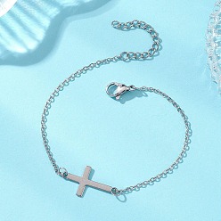 Нержавеющая Сталь Цвет 201 из нержавеющей стали ссылка браслеты, 304 женские браслеты-цепочки из нержавеющей стали, крестик, цвет нержавеющей стали, 7.17 дюйм (18.2 см)