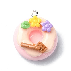 Pink Подвески из смолы, с железной фурнитурой, пончик, розовые, 28~29x24~25x15 мм, отверстие : 2 мм