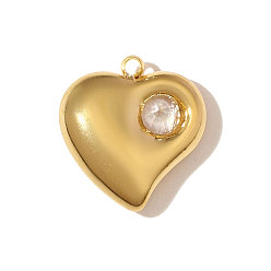Настоящее золото 18K 304 подвески из нержавеющей стали с прозрачным кубическим цирконием, сердце прелести, ионное покрытие (ip), реальный 18 k позолоченный, реальный 18 k позолоченный, 12x12 мм