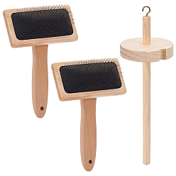 Желтая Старая Ткань  1 Инструмент для прядения древесины из ПК, инструмент для самостоятельной работы с шерстяной фаской, с 2шт. 304 расческами для домашних животных из нержавеющей стали, старое кружево, 250x79 мм, отверстие : 8 мм