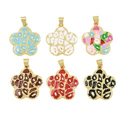Mixed Color Brass Pendants, with Enamel, Flower Charms, Cadmium Free & Lead Free, Rack Plating, Long-Lasting Plated, Real 18K Gold Plated, Mixed Color, 27x24.5x2mm, Hole: 4x6mm