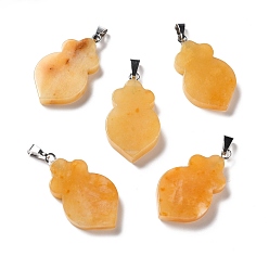 Топаз Нефрит Натуральный топаз нефрита подвески, с латунной фурнитурой платинового цвета, лист, 29~31x16~17x3~6 мм, отверстие : 2x6 мм