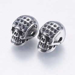 Antik Silber Farbe 304 Edelstahl-Perlen Rhinestone-Einstellungen, Schädel, Antik Silber Farbe, 12x7.5x9 mm, Bohrung: 2 mm