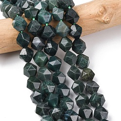 Мосс Агат Природные моховой агат бисер нитей, звезды вырезать круглые бусы, граненые, 10~10.5 мм, отверстие : 1 мм, около 37~40 шт / нитка, 15.5~15.7 дюйм (39.5~40 см)