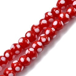 Красный Бусины лэмпворк , круглый в горошек, красные, 6~6.5x5~6 мм, отверстие : 1.2~1.6 мм, около 49~50 шт / нитка, 9.84''~10.23" (25~26 см)