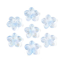Светло-Голубой Выпечка расписные прозрачные стеклянные бусины, 5-лепестков цветка, с блеском порошок, Небесно-голубой, 12~12.5x12.5~13x3.5~4 мм, отверстие : 1.2~1.4 мм, Около 1695 шт / 1000 г