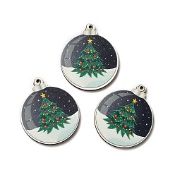 Christmas Bell Деревянные подвески с односторонним принтом, рождественские прелести, Рождественский колокольчик, 50x42x2.6 мм, отверстие : 2 мм