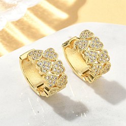 Прозрачный Серьги-кольца в форме сердца из латуни с микропаве из кубического циркония, без свинца и без кадмия, долговечный, реальный 18 k позолоченный, прозрачные, 16x8 мм