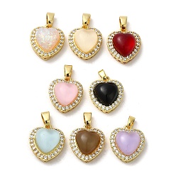 Настоящее золото 18K Стойки обшивки латунь кубического циркония подвески, cmолой, долговечный, без свинца и без кадмия, сердце, реальный 18 k позолоченный, 16x14x7.5 мм, отверстие : 2.8x4 мм