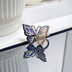 Средний Фиолетовый Латунные эмалевые манжеты для женщин, бабочка, средне фиолетовый, внутренний диаметр: 17~19 мм